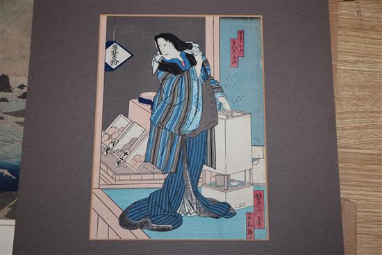 Five Japanese woodblock prints: Utagawa Kuniyoshi (1798-1961), Giving thanks for the attainment of